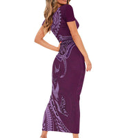 Hawaiian Manta Ray and Polynesian Tribal Tattoo Family Matching Short Sleeve Bodycon Dress and Hawaiian Shirt Pink Color LT03 - Polynesian Pride