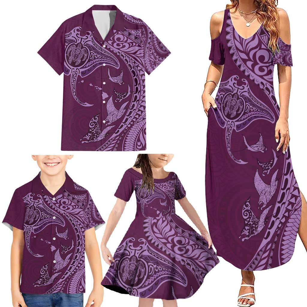 Hawaiian Manta Ray and Polynesian Tribal Tattoo Family Matching Summer Maxi Dress and Hawaiian Shirt Pink Color LT03 - Polynesian Pride