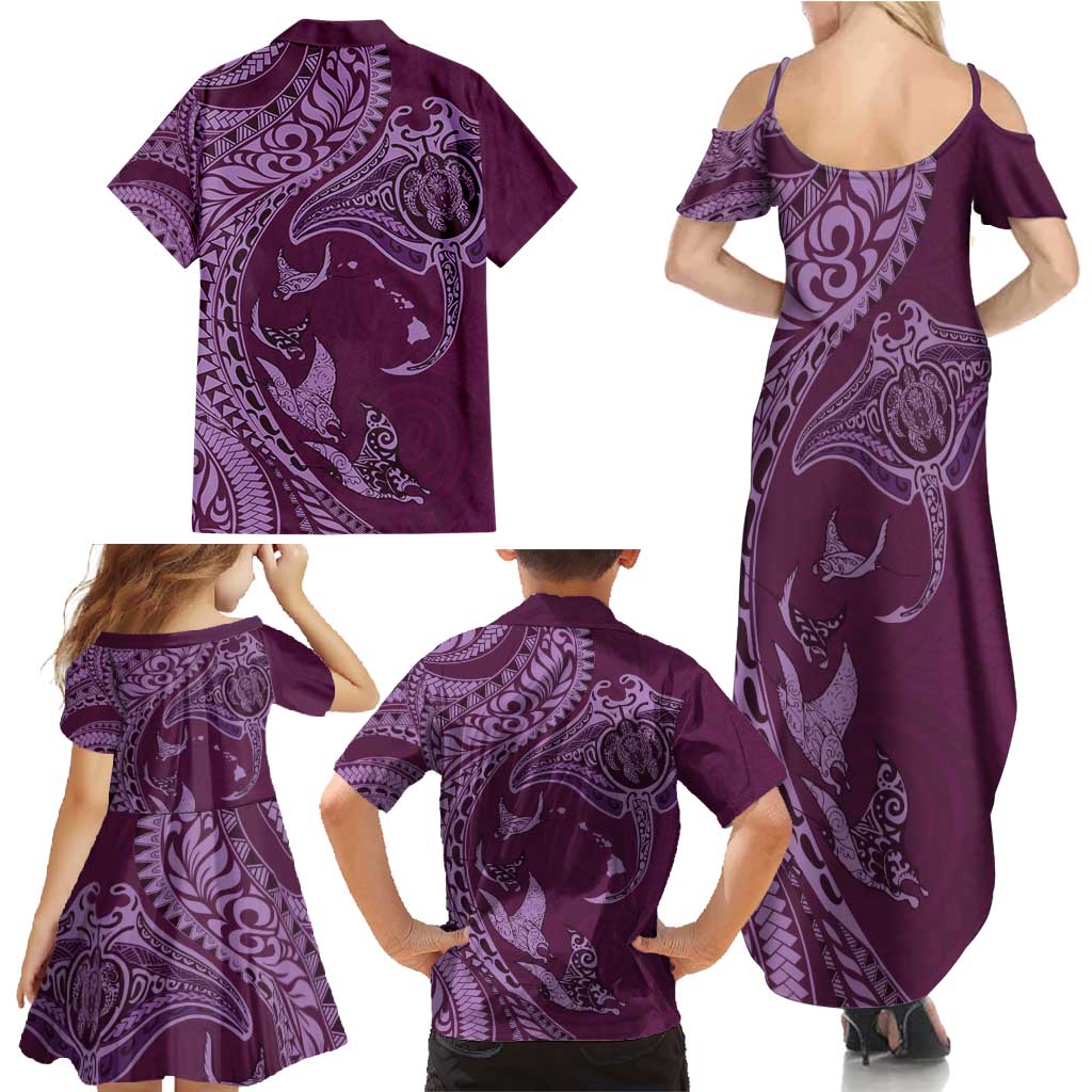 Hawaiian Manta Ray and Polynesian Tribal Tattoo Family Matching Summer Maxi Dress and Hawaiian Shirt Pink Color LT03 - Polynesian Pride
