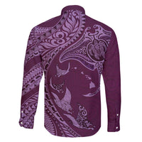 Hawaiian Manta Ray and Polynesian Tribal Tattoo Family Matching Summer Maxi Dress and Hawaiian Shirt Pink Color LT03 - Polynesian Pride