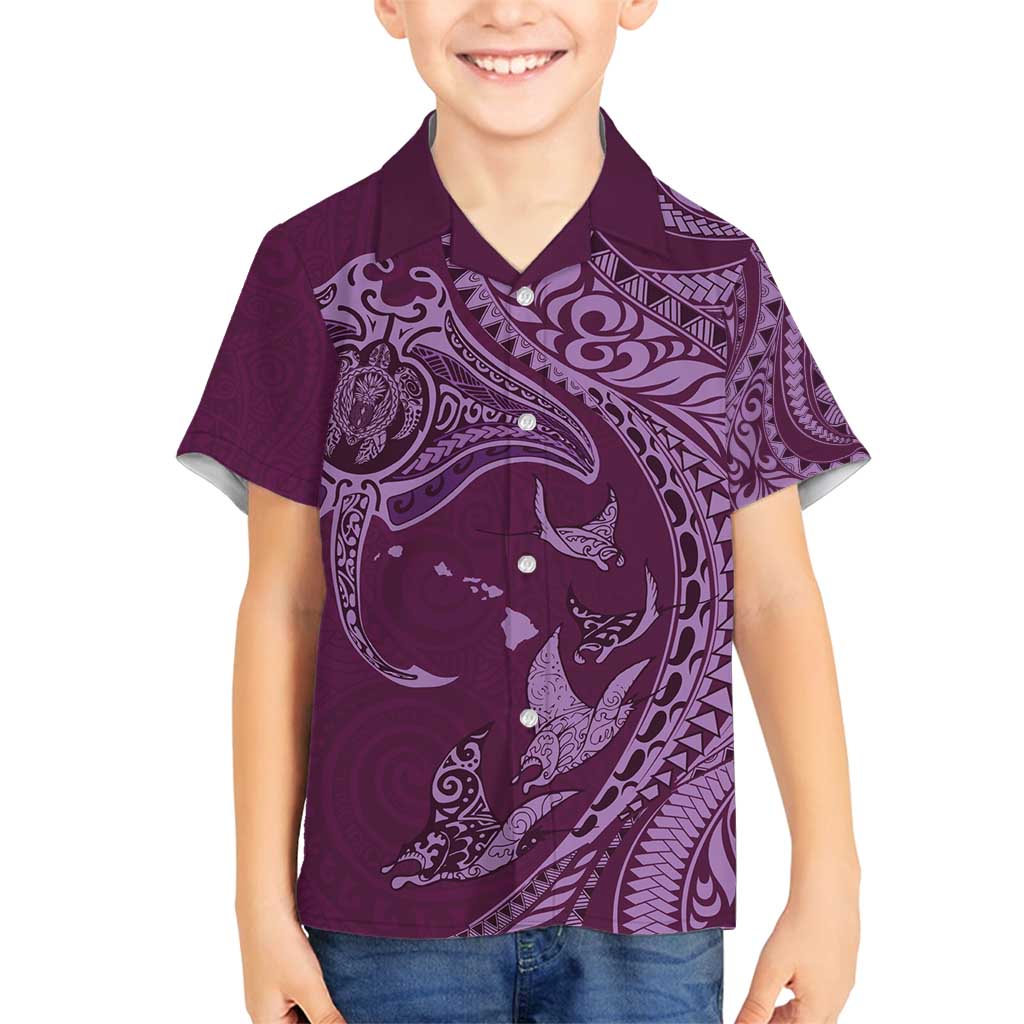 Hawaiian Manta Ray and Polynesian Tribal Tattoo Family Matching Summer Maxi Dress and Hawaiian Shirt Pink Color LT03 Son's Shirt Pink - Polynesian Pride