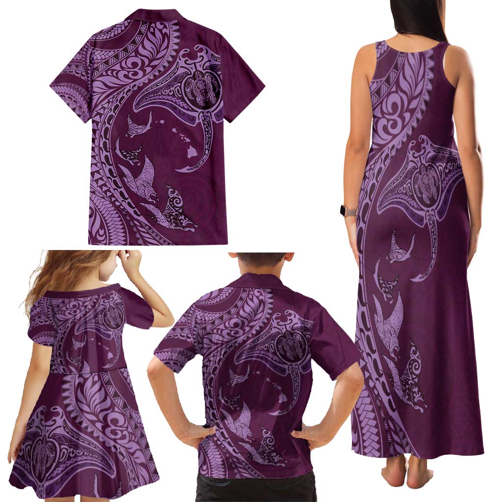 Hawaiian Manta Ray and Polynesian Tribal Tattoo Family Matching Tank Maxi Dress and Hawaiian Shirt Pink Color LT03 - Polynesian Pride
