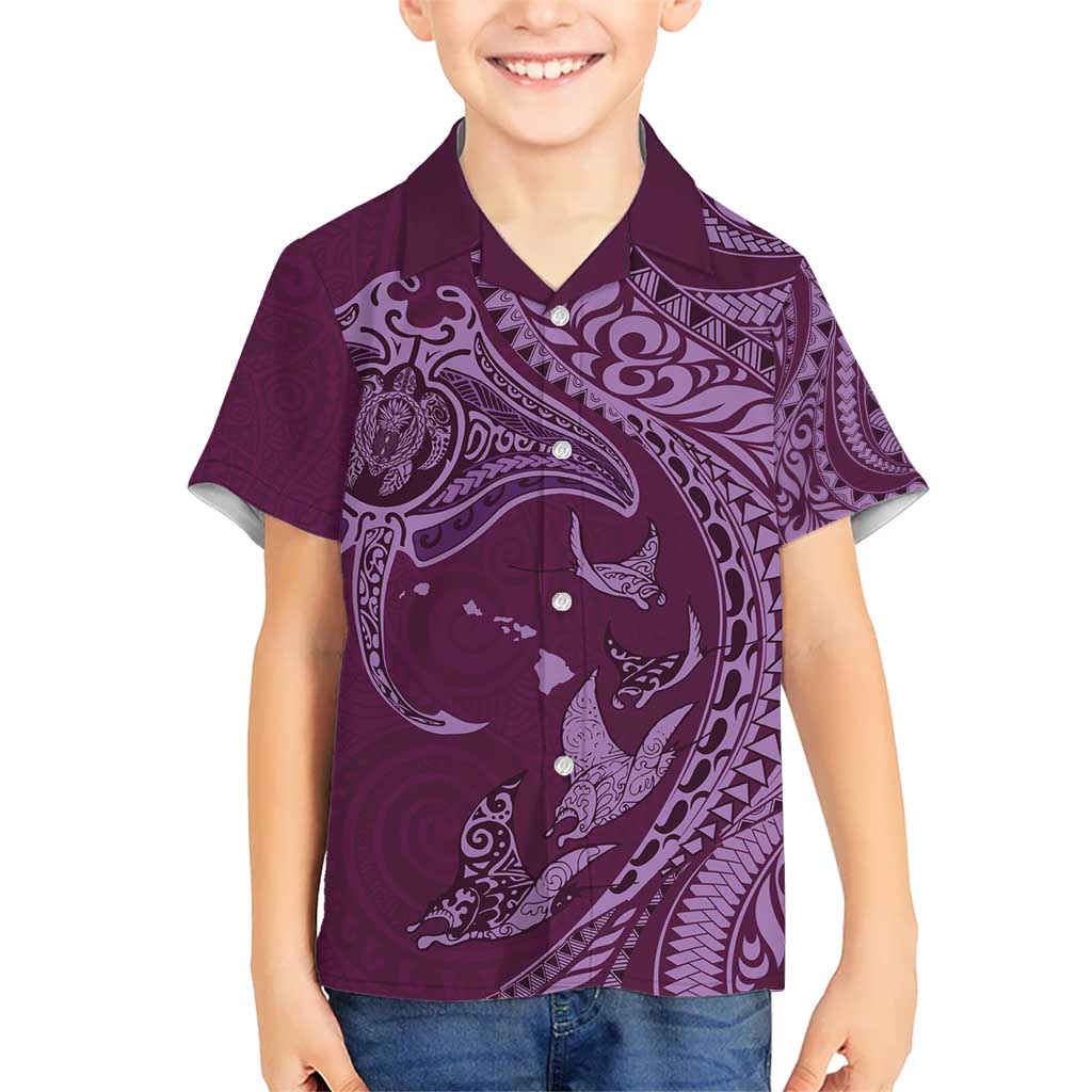 Hawaiian Manta Ray and Polynesian Tribal Tattoo Kid Hawaiian Shirt Pink Color LT03