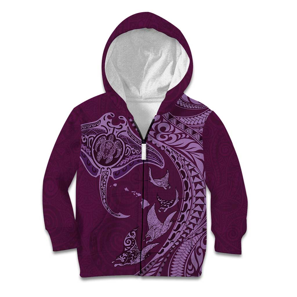 Hawaiian Manta Ray and Polynesian Tribal Tattoo Kid Hoodie Pink Color LT03 Zip Hoodie Pink - Polynesian Pride