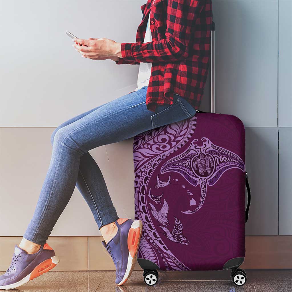 Hawaiian Manta Ray and Polynesian Tribal Tattoo Luggage Cover Pink Color LT03