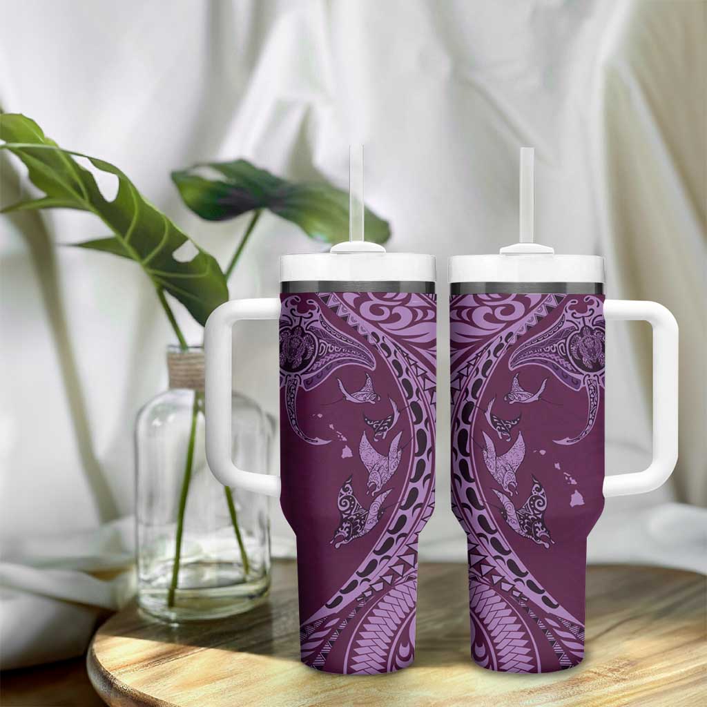 Hawaiian Manta Ray and Polynesian Tribal Tattoo Tumbler With Handle Pink Color