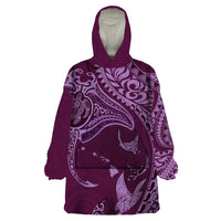 Hawaiian Manta Ray and Polynesian Tribal Tattoo Wearable Blanket Hoodie Pink Color LT03 One Size Pink - Polynesian Pride