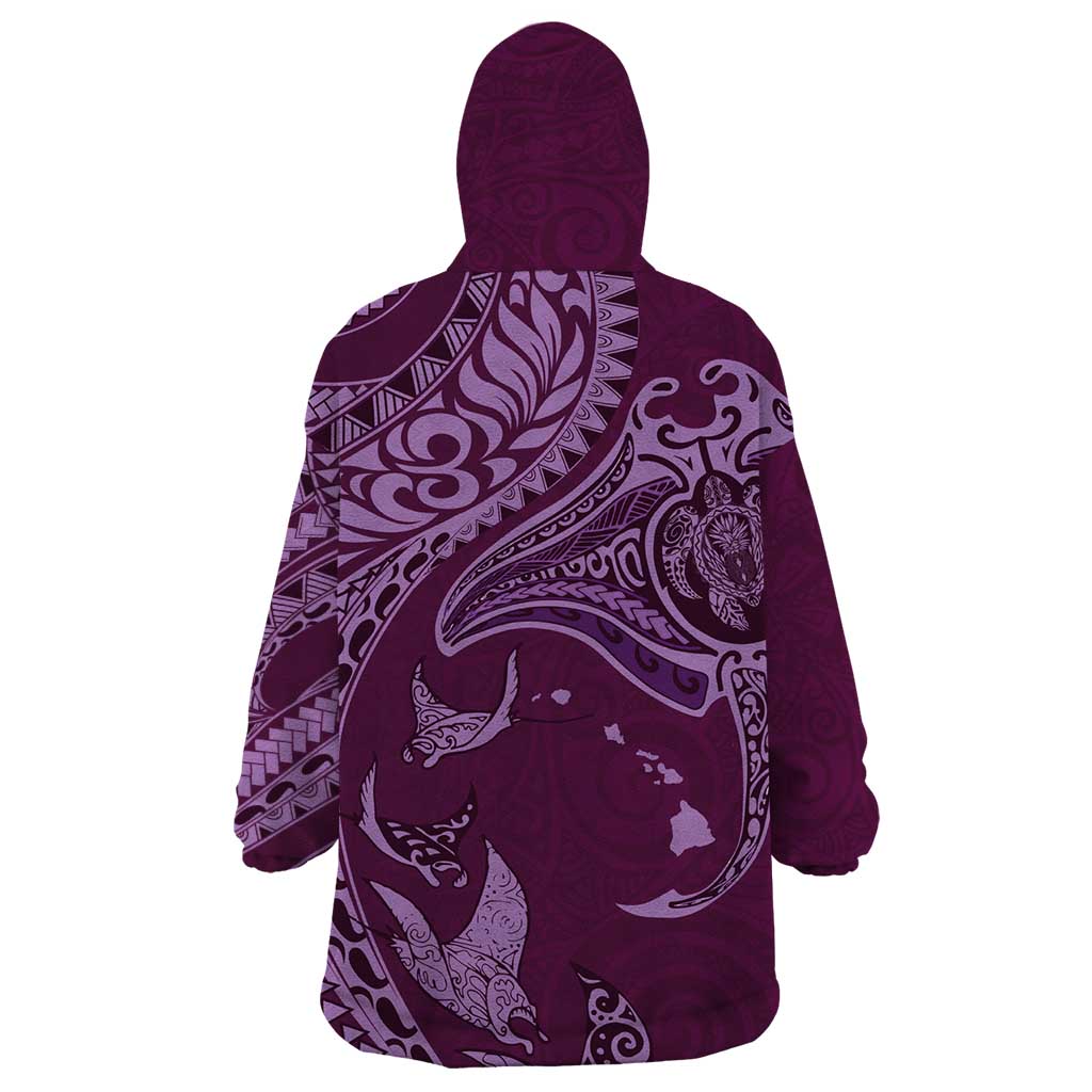 Hawaiian Manta Ray and Polynesian Tribal Tattoo Wearable Blanket Hoodie Pink Color LT03 - Polynesian Pride