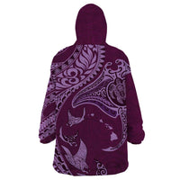 Hawaiian Manta Ray and Polynesian Tribal Tattoo Wearable Blanket Hoodie Pink Color LT03 - Polynesian Pride