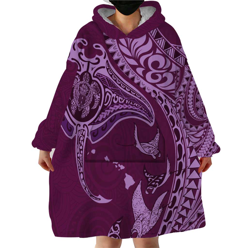 Hawaiian Manta Ray and Polynesian Tribal Tattoo Wearable Blanket Hoodie Pink Color LT03 - Polynesian Pride
