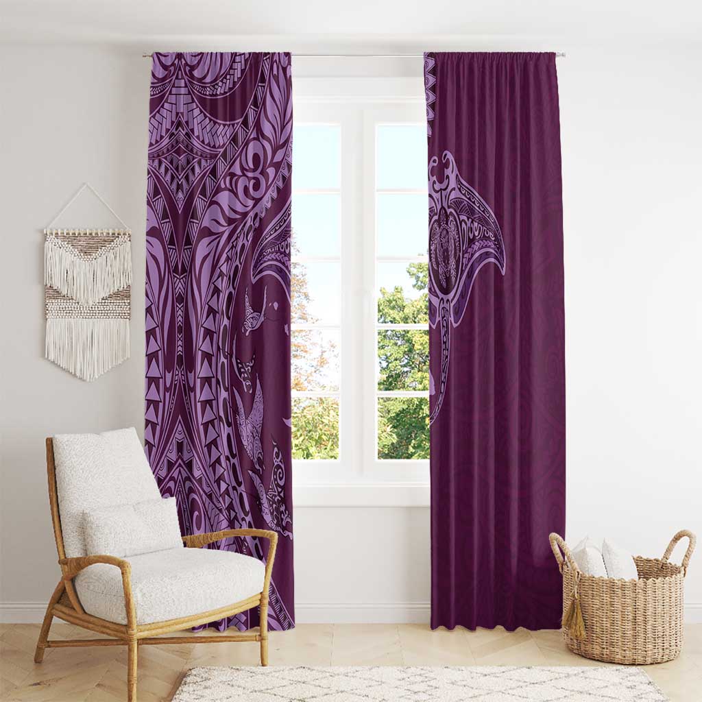 Hawaiian Manta Ray and Polynesian Tribal Tattoo Window Curtain Pink Color LT03