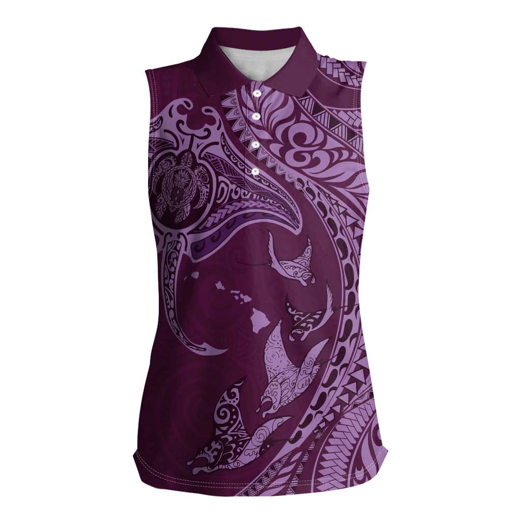 Hawaiian Manta Ray and Polynesian Tribal Tattoo Women Sleeveless Polo Shirt Pink Color LT03