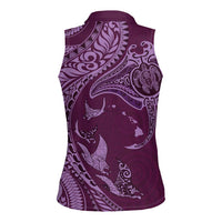 Hawaiian Manta Ray and Polynesian Tribal Tattoo Women Sleeveless Polo Shirt Pink Color LT03