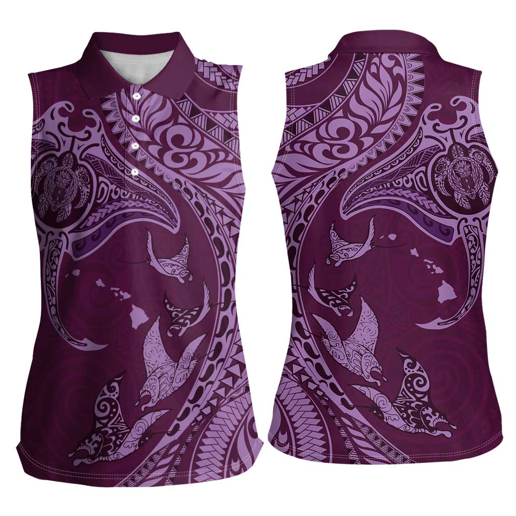 Hawaiian Manta Ray and Polynesian Tribal Tattoo Women Sleeveless Polo Shirt Pink Color LT03