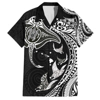 Hawaiian Manta Ray and Polynesian Tribal Tattoo Family Matching Off The Shoulder Long Sleeve Dress and Hawaiian Shirt Black Color LT03 Dad's Shirt - Short Sleeve Black - Polynesian Pride
