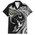Hawaiian Manta Ray and Polynesian Tribal Tattoo Family Matching Off The Shoulder Long Sleeve Dress and Hawaiian Shirt Black Color LT03