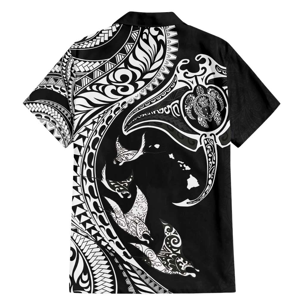 Hawaiian Manta Ray and Polynesian Tribal Tattoo Family Matching Off Shoulder Maxi Dress and Hawaiian Shirt Black Color LT03 - Polynesian Pride