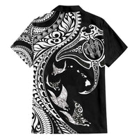 Hawaiian Manta Ray and Polynesian Tribal Tattoo Family Matching Off Shoulder Maxi Dress and Hawaiian Shirt Black Color LT03 - Polynesian Pride