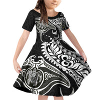 Hawaiian Manta Ray and Polynesian Tribal Tattoo Family Matching Off Shoulder Short Dress and Hawaiian Shirt Black Color LT03 Daughter's Dress Black - Polynesian Pride