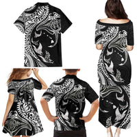 Hawaiian Manta Ray and Polynesian Tribal Tattoo Family Matching Puletasi and Hawaiian Shirt Black Color LT03 - Polynesian Pride