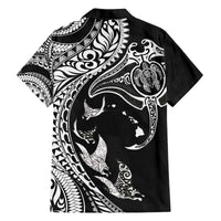 Hawaiian Manta Ray and Polynesian Tribal Tattoo Family Matching Puletasi and Hawaiian Shirt Black Color LT03 - Polynesian Pride