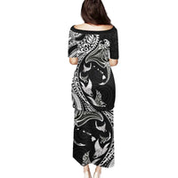 Hawaiian Manta Ray and Polynesian Tribal Tattoo Family Matching Puletasi and Hawaiian Shirt Black Color LT03 - Polynesian Pride