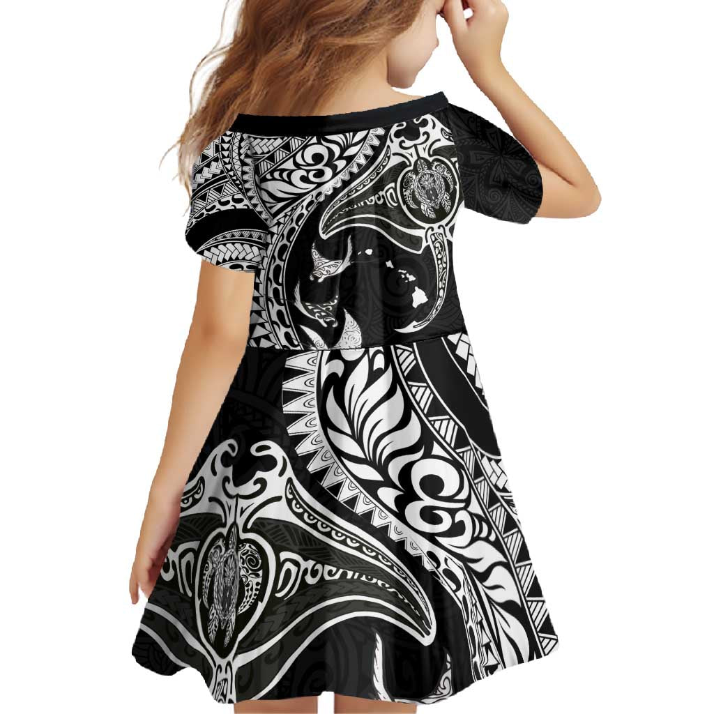 Hawaiian Manta Ray and Polynesian Tribal Tattoo Family Matching Summer Maxi Dress and Hawaiian Shirt Black Color LT03 - Polynesian Pride
