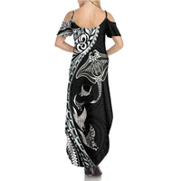 Hawaiian Manta Ray and Polynesian Tribal Tattoo Family Matching Summer Maxi Dress and Hawaiian Shirt Black Color LT03 - Polynesian Pride