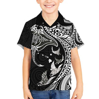 Hawaiian Manta Ray and Polynesian Tribal Tattoo Family Matching Summer Maxi Dress and Hawaiian Shirt Black Color LT03 Son's Shirt Black - Polynesian Pride