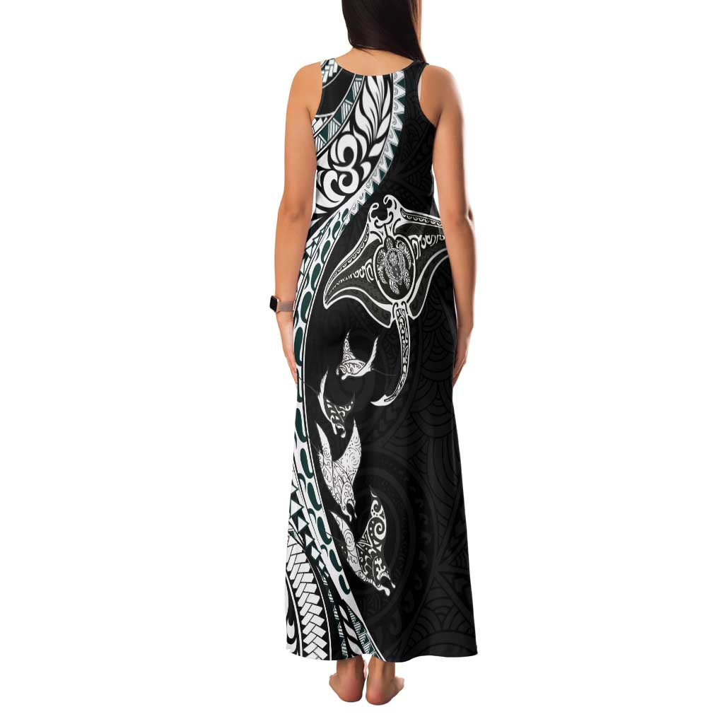 Hawaiian Manta Ray and Polynesian Tribal Tattoo Family Matching Tank Maxi Dress and Hawaiian Shirt Black Color LT03 - Polynesian Pride
