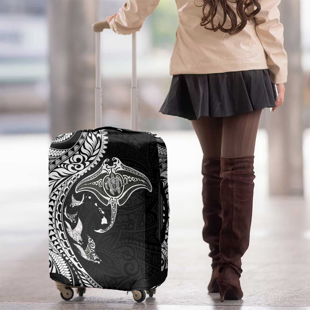 Hawaiian Manta Ray and Polynesian Tribal Tattoo Luggage Cover Black Color LT03