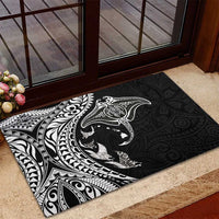 Hawaiian Manta Ray and Polynesian Tribal Tattoo Rubber Doormat Black Color LT03