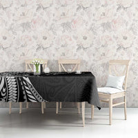 Hawaiian Manta Ray and Polynesian Tribal Tattoo Tablecloth Black Color LT03