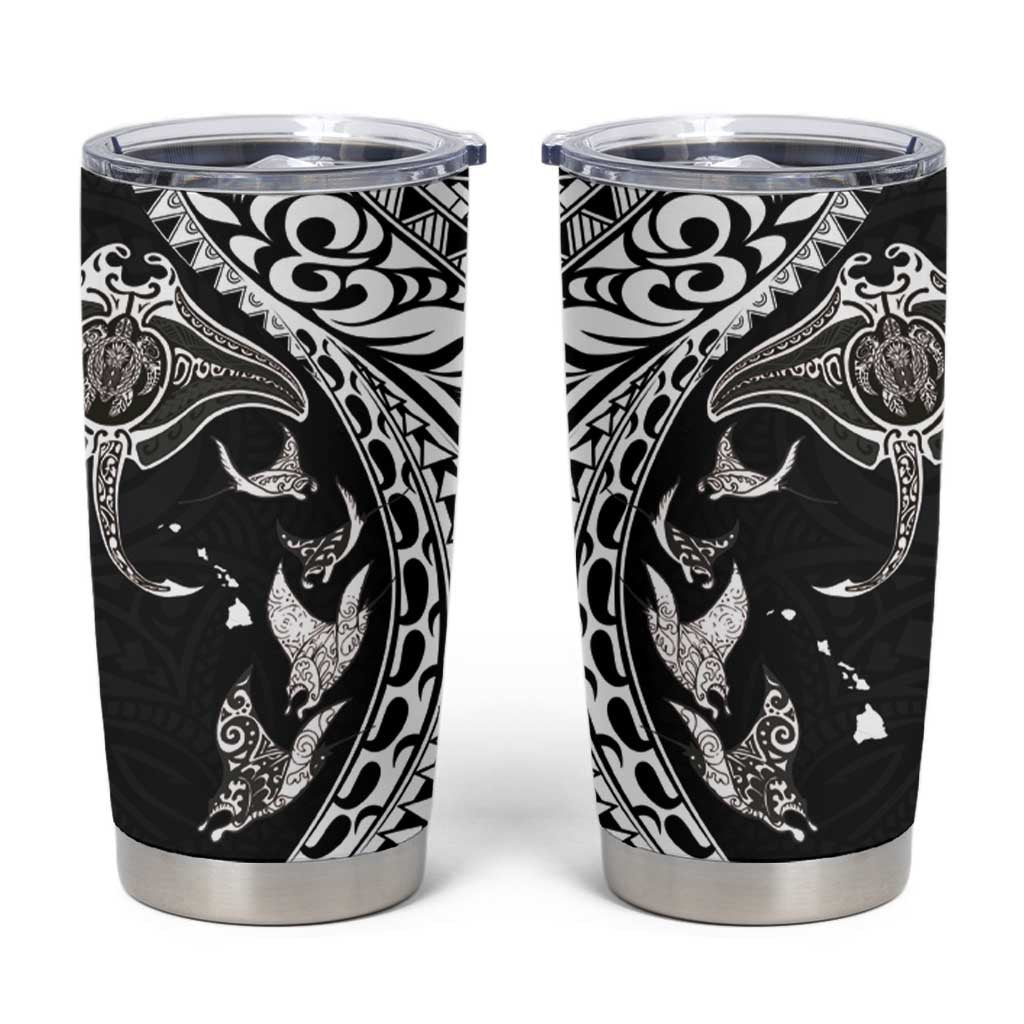 Hawaiian Manta Ray and Polynesian Tribal Tattoo Tumbler Cup - Black Color LT03 Black - Polynesian Pride