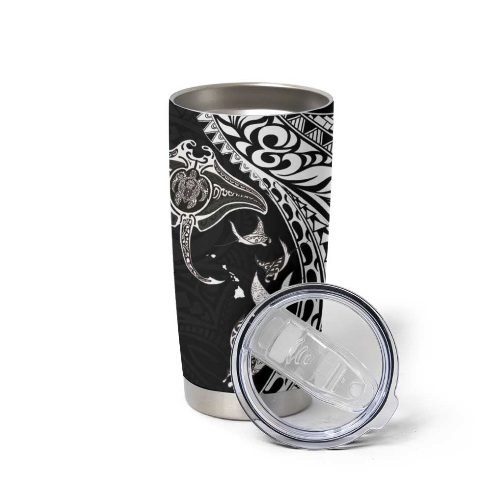 Hawaiian Manta Ray and Polynesian Tribal Tattoo Tumbler Cup - Black Color LT03 - Polynesian Pride