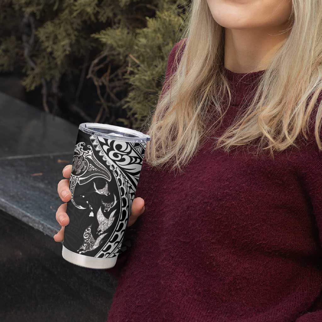 Hawaiian Manta Ray and Polynesian Tribal Tattoo Tumbler Cup - Black Color LT03 - Polynesian Pride