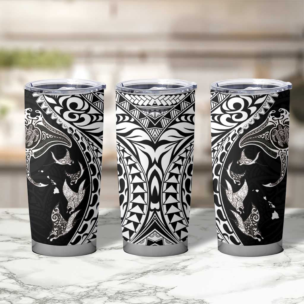 Hawaiian Manta Ray and Polynesian Tribal Tattoo Tumbler Cup - Black Color LT03 - Polynesian Pride