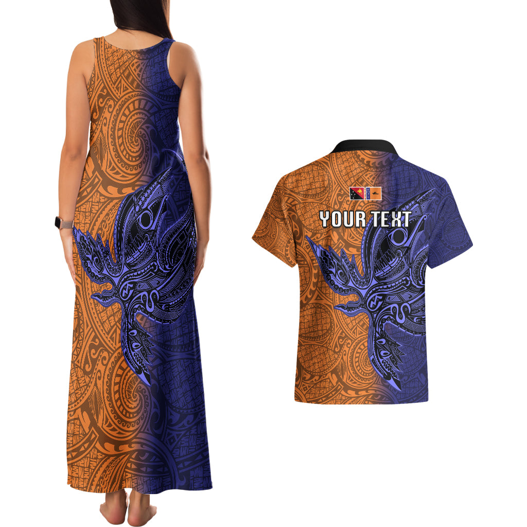 Custom Papua New Guinea New Ireland Province Couples Matching Tank Maxi Dress and Hawaiian Shirt PNG Birds Of Paradise Polynesian Arty Style LT03 - Polynesian Pride