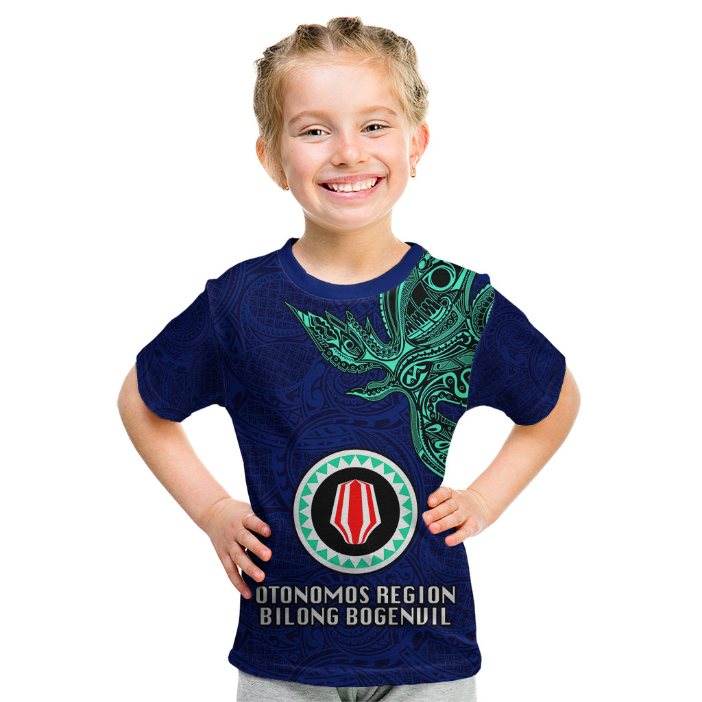 Custom Papua New Guinea Bougainville Kid T Shirt PNG Birds Of Paradise Polynesian Arty Style LT03 Blue - Polynesian Pride