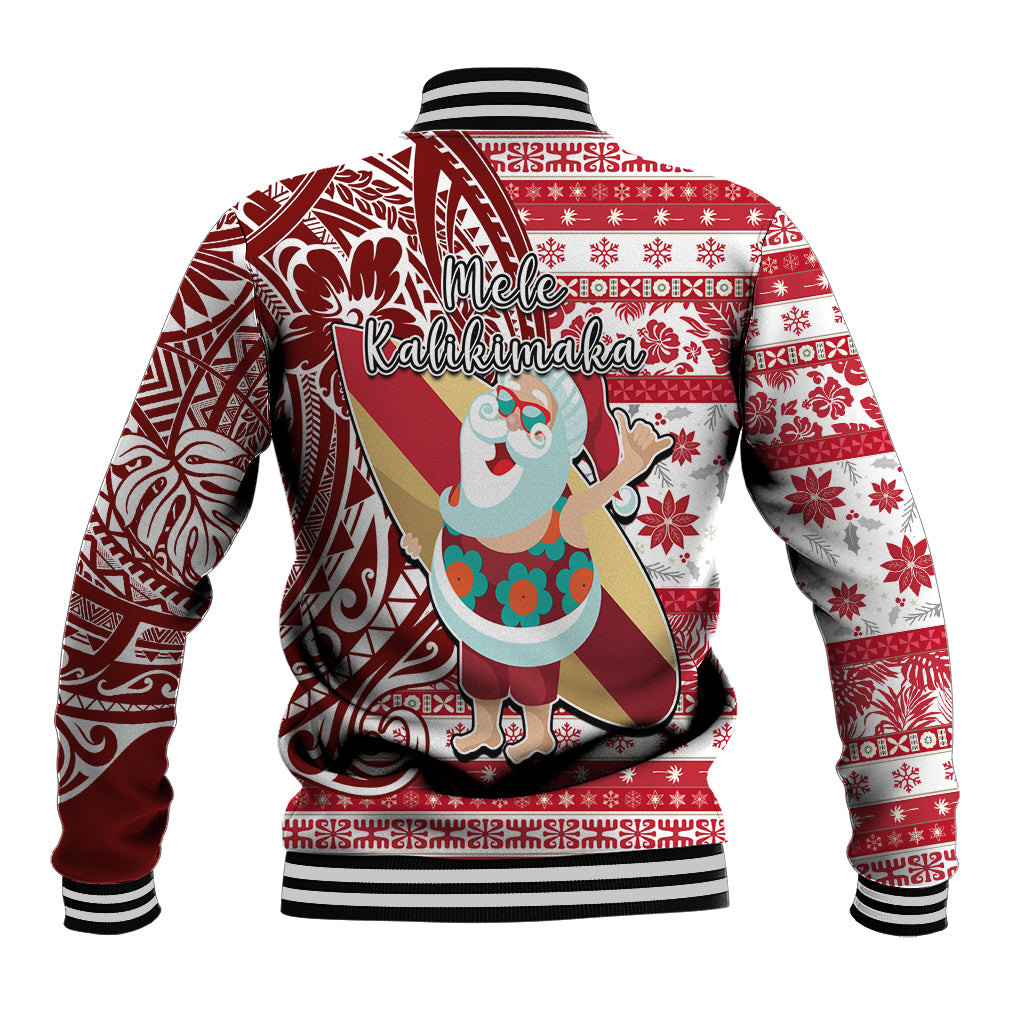 Hawaii Mele Kalikimaka Baseball Jacket Santa Claus Surfing with Hawaiian Pattern Striped Red Style LT03 - Polynesian Pride