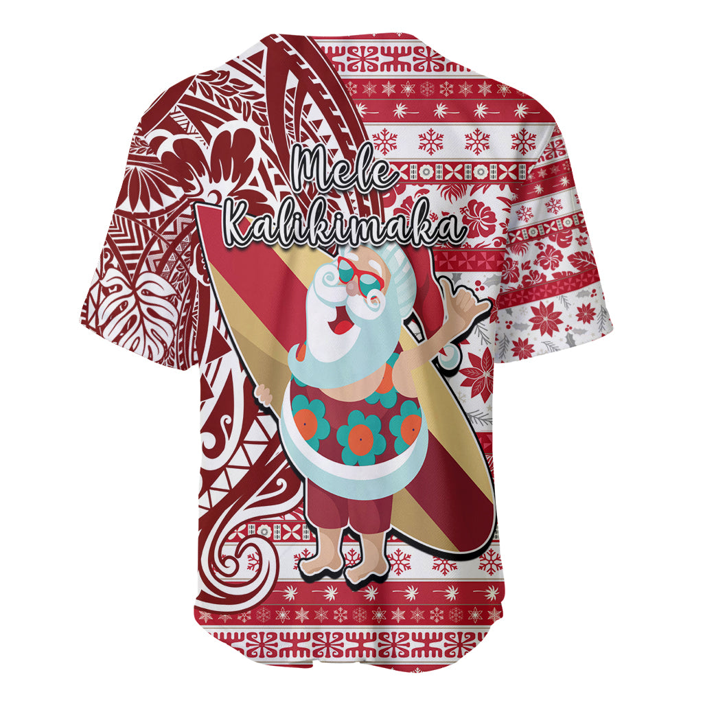 Hawaii Mele Kalikimaka Baseball Jersey Santa Claus Surfing with Hawaiian Pattern Striped Red Style LT03 - Polynesian Pride