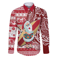 Hawaii Mele Kalikimaka Family Matching Tank Maxi Dress and Hawaiian Shirt Santa Claus Surfing with Hawaiian Pattern Striped Red Style LT03 Dad's Shirt - Long Sleeve Red - Polynesian Pride