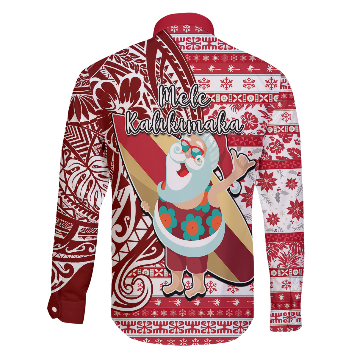 Hawaii Mele Kalikimaka Family Matching Tank Maxi Dress and Hawaiian Shirt Santa Claus Surfing with Hawaiian Pattern Striped Red Style LT03 - Polynesian Pride