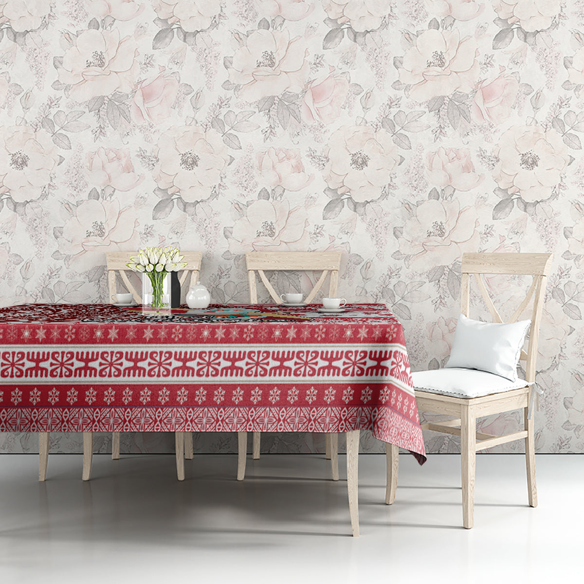 Hawaii Mele Kalikimaka Tablecloth Santa Claus Surfing with Hawaiian Pattern Striped Red Style LT03 - Polynesian Pride