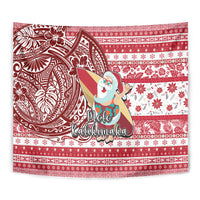 Hawaii Mele Kalikimaka Tapestry Santa Claus Surfing with Hawaiian Pattern Striped Red Style LT03 - Polynesian Pride