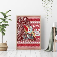 Custom Hawaii Mele Kalikimaka Canvas Wall Art Santa Claus Surfing with Hawaiian Pattern Striped Red Style LT03 - Polynesian Pride