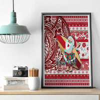 Custom Hawaii Mele Kalikimaka Canvas Wall Art Santa Claus Surfing with Hawaiian Pattern Striped Red Style LT03 - Polynesian Pride