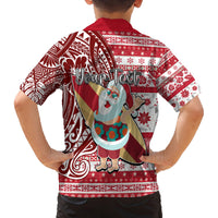 Custom Hawaii Mele Kalikimaka Family Matching Tank Maxi Dress and Hawaiian Shirt Santa Claus Surfing with Hawaiian Pattern Striped Red Style LT03 - Polynesian Pride