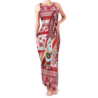 Custom Hawaii Mele Kalikimaka Family Matching Tank Maxi Dress and Hawaiian Shirt Santa Claus Surfing with Hawaiian Pattern Striped Red Style LT03 Mom's Dress Red - Polynesian Pride