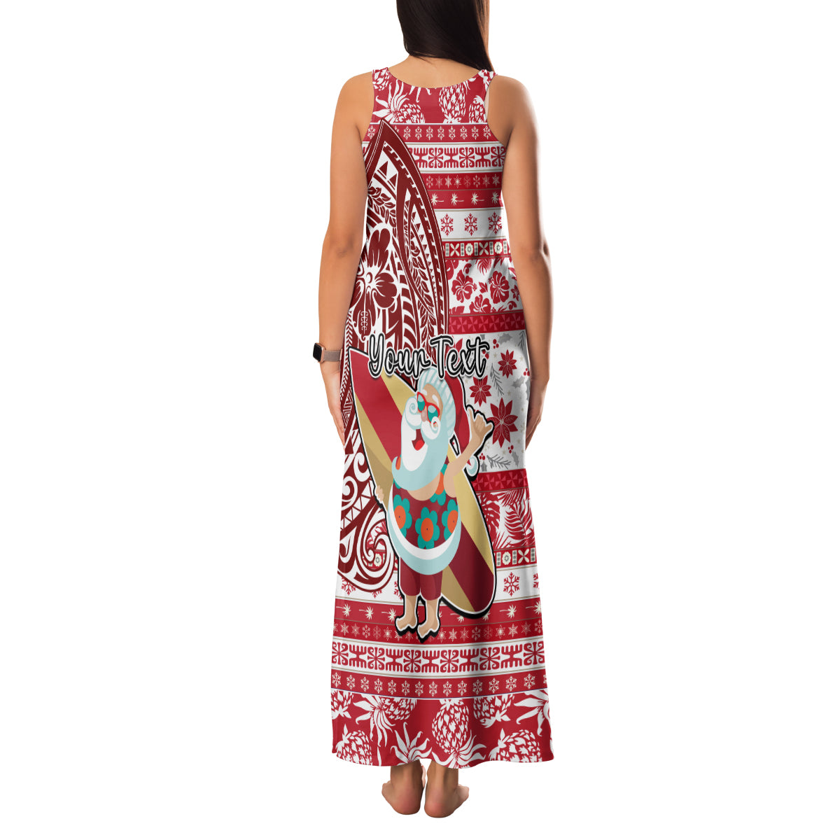 Custom Hawaii Mele Kalikimaka Family Matching Tank Maxi Dress and Hawaiian Shirt Santa Claus Surfing with Hawaiian Pattern Striped Red Style LT03 - Polynesian Pride